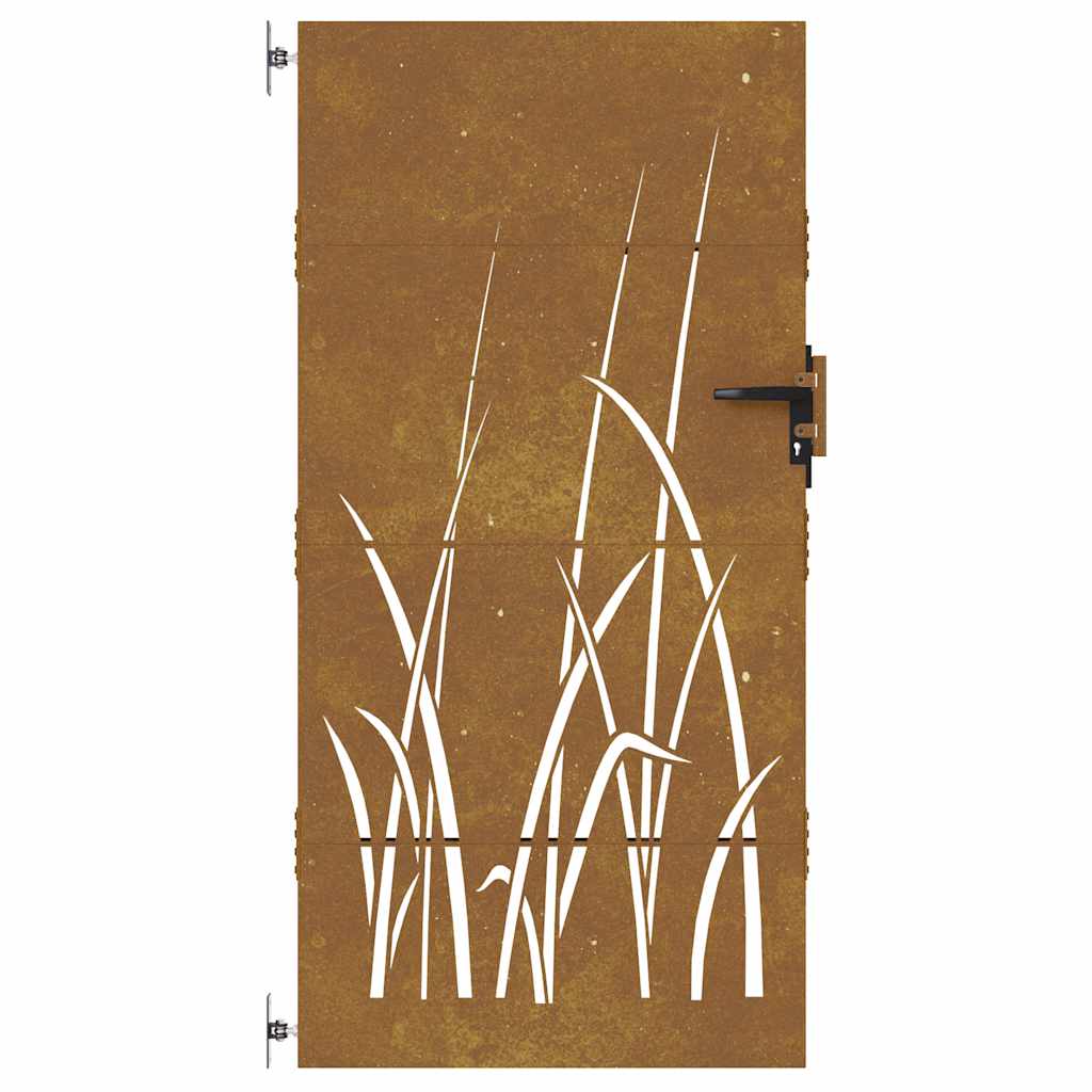 Vrtna vrata 85 x 175 cm od čelika COR-TEN s uzorkom trave