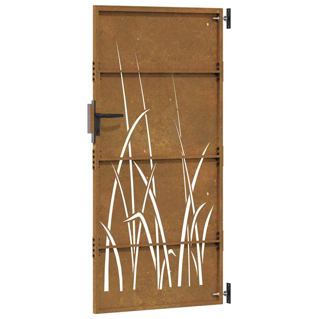Vrtna vrata 85 x 175 cm od čelika COR-TEN s uzorkom trave