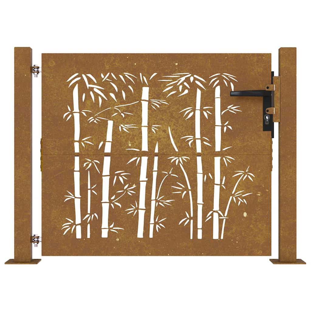 Vrtna vrata 100x100 cm Corten čelik dizajn od bambusa