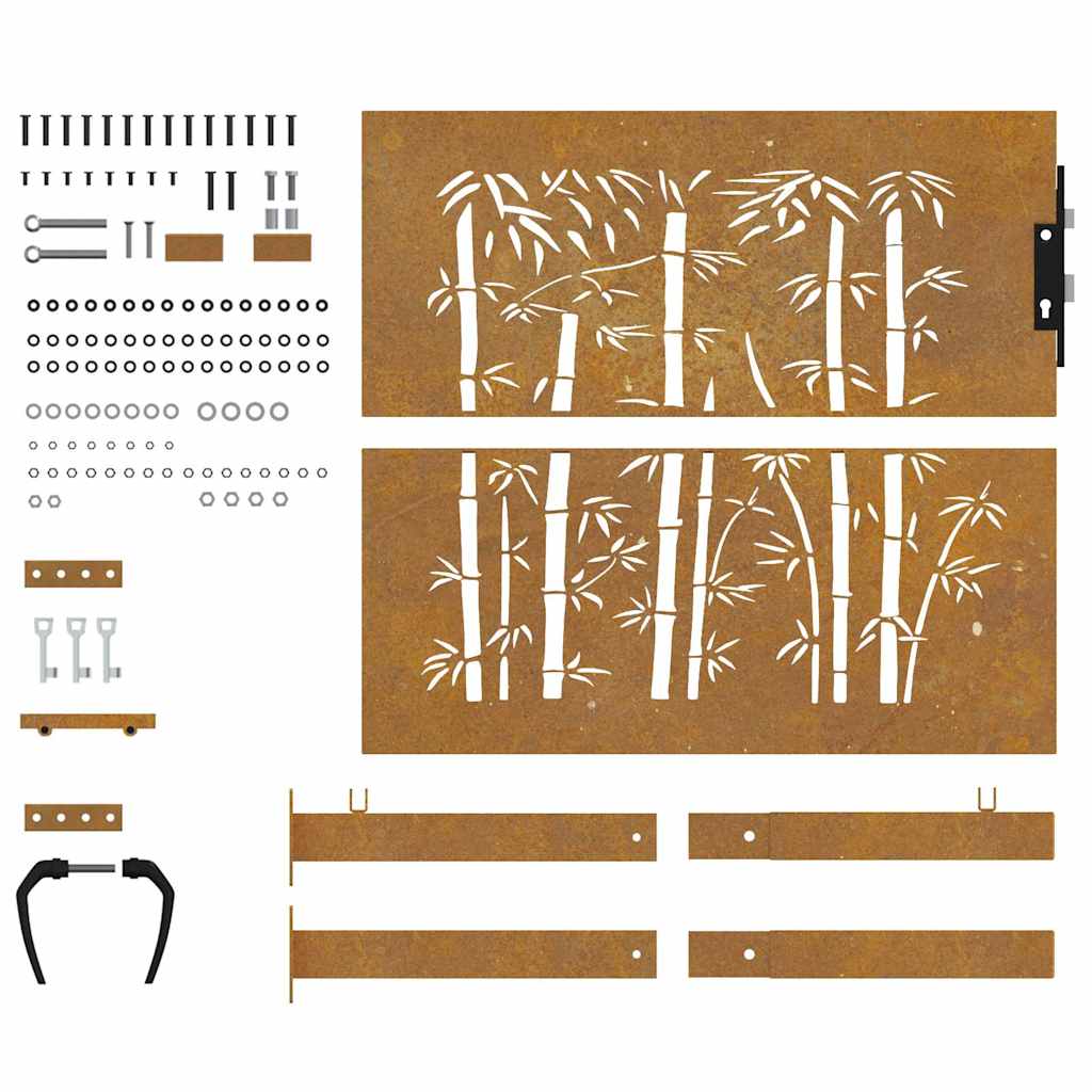 Vrtna vrata 100x100 cm Corten čelik dizajn od bambusa