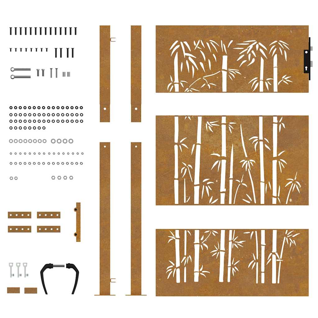 Vrtna vrata 100x125 cm Corten čelik dizajn od bambusa