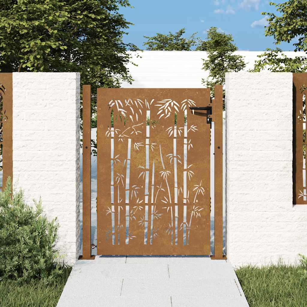 Vrtna vrata 100x125 cm Corten čelik dizajn od bambusa