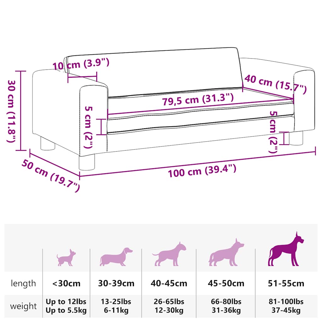 Krevet za pse s produžetkom smeđi 100 x 50 x 30 cm baršunasti