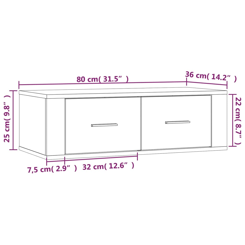 Viseći TV ormarić siva boja betona 80x36x25cm konstruirano drvo