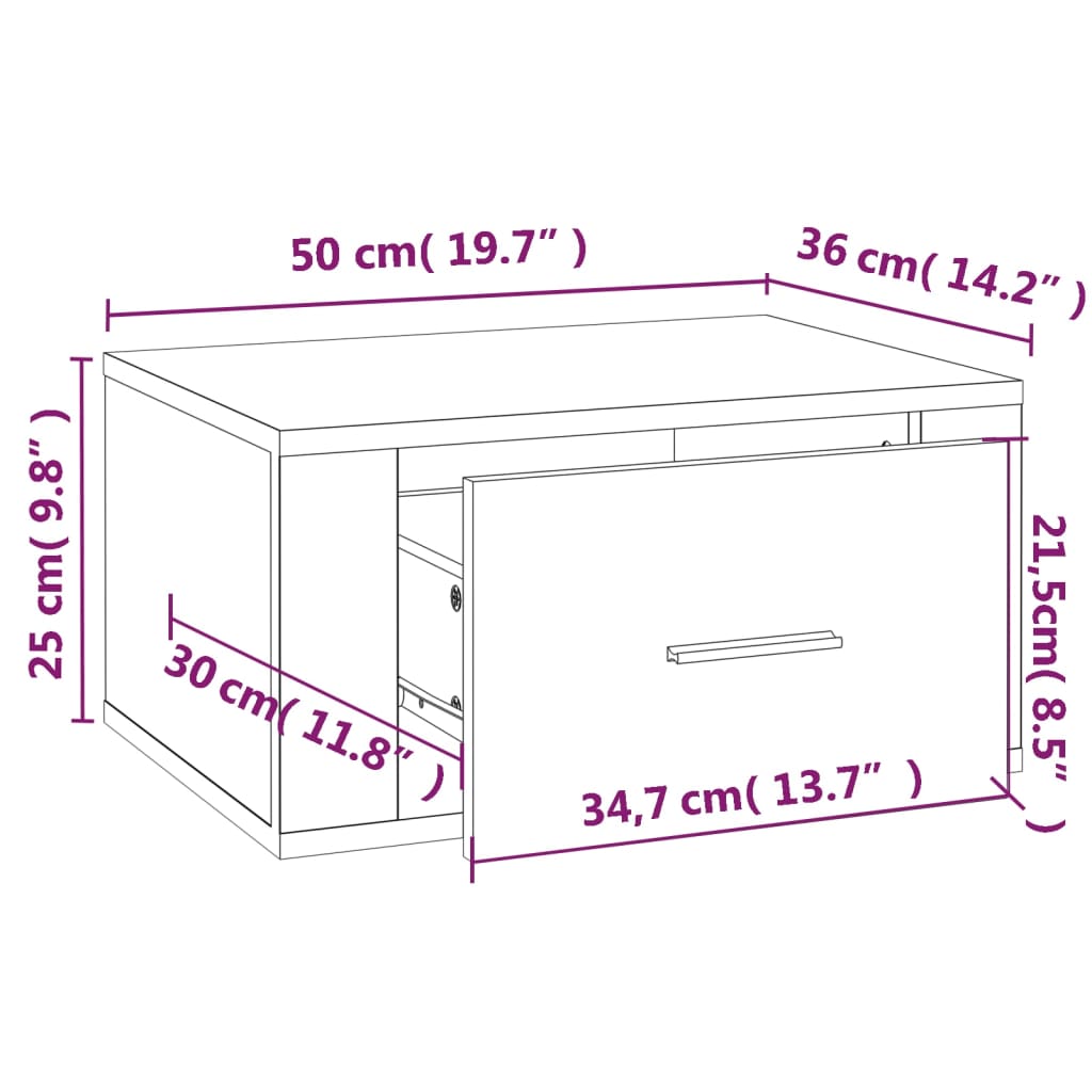 Zidni noćni ormarić boja dimljenog hrasta 50x36x25 cm