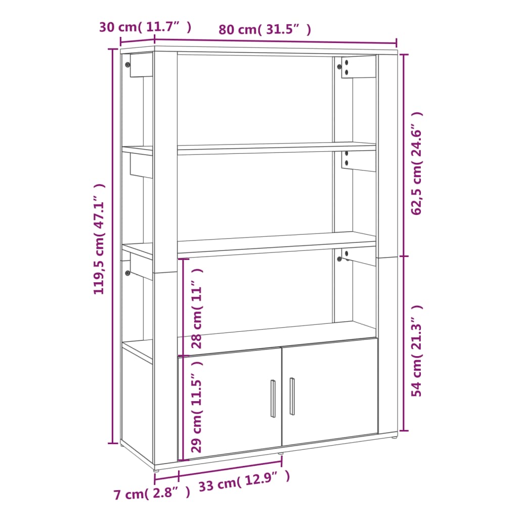 Komoda bijela 80 x 30 x 119,5 od konstruiranog drva