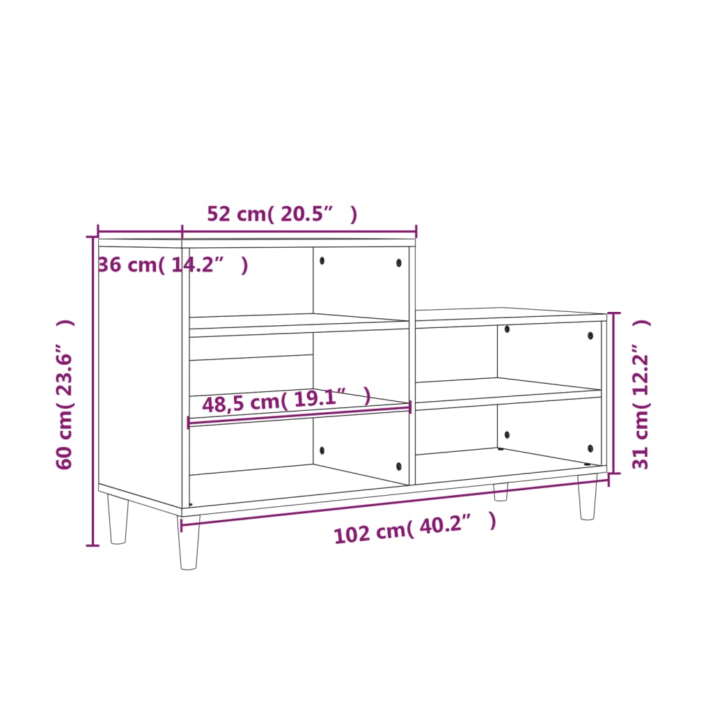 Ormarić za cipele sjajni bijeli 102x36x60 cm konstruirano drvo