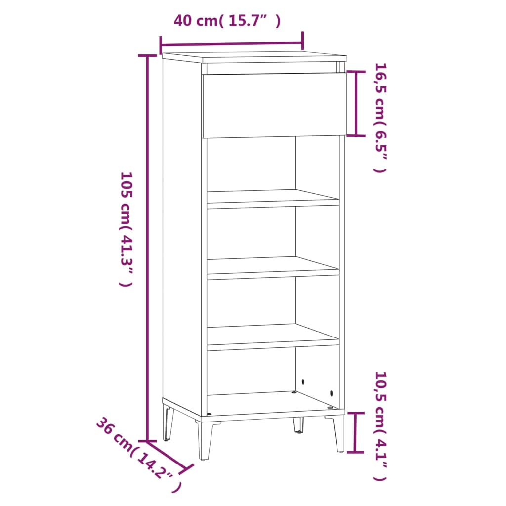 Stalak za cipele crni 40 x 36 x 105 cm od konstruiranog drva