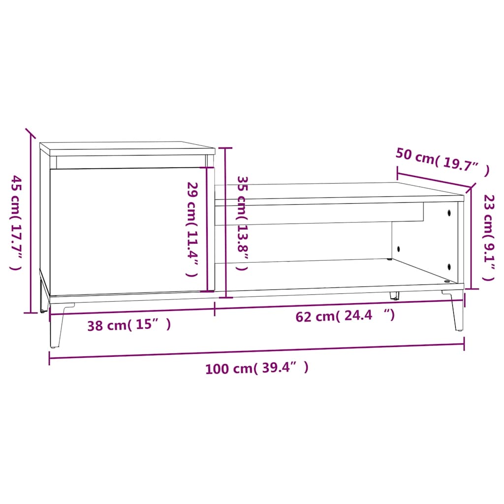 Stolić za kavu crni 100 x 50 x 45 cm od konstruiranog drva