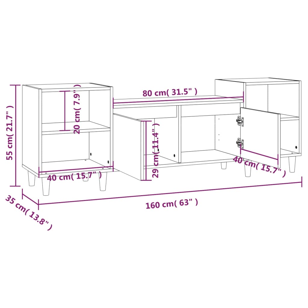 TV ormarić boja dimljenog hrasta 160x35x55 cm konstruirano drvo