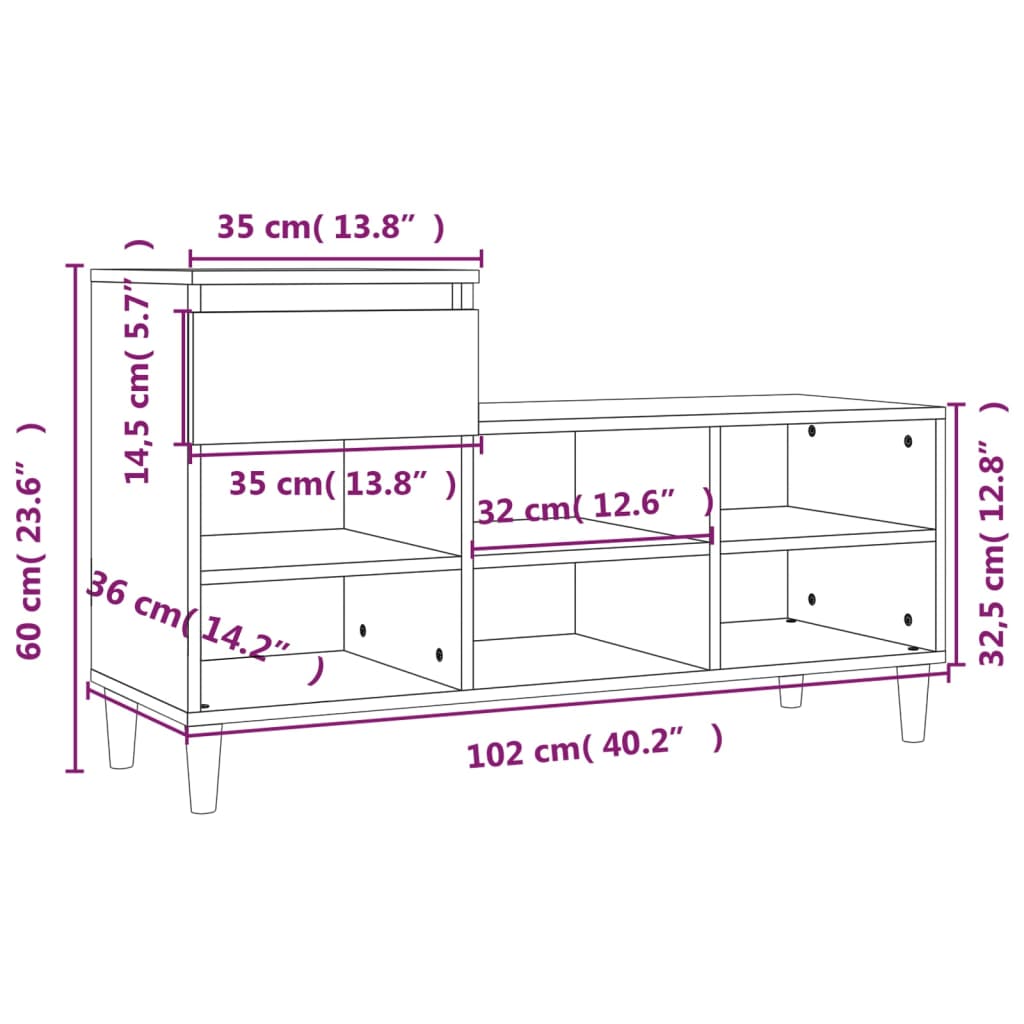 Ormarić za cipele boja hrasta 102x36x60 cm konstruirano drvo