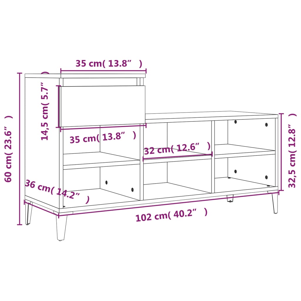 Ormarić za cipele bijeli 102 x 36 x 60 cm od konstruiranog drva