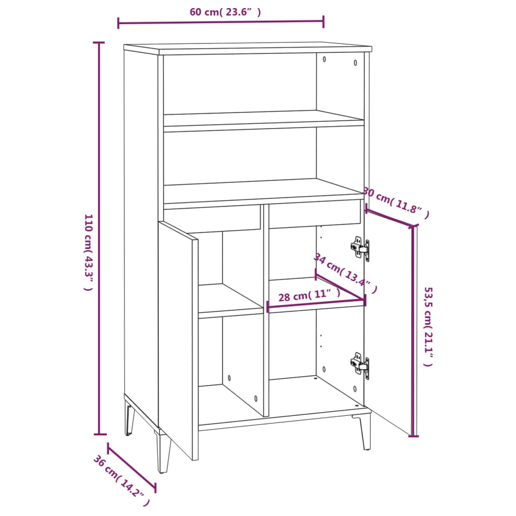 Visoka komoda bijela 60x36x110 cm od konstruiranog drva
