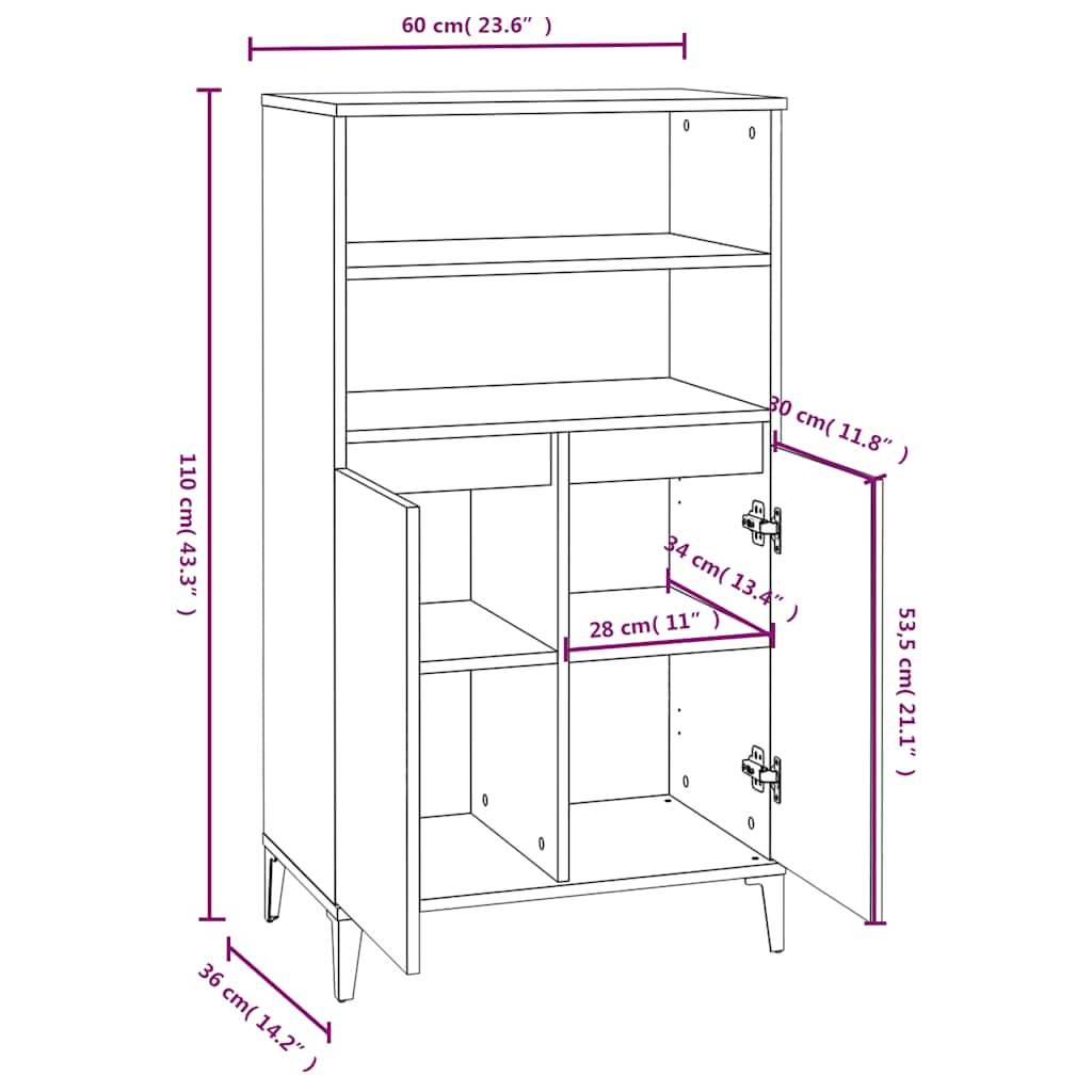 Visoka komoda dimljenog hrasta 60x36x110 cm konstruiranog drva