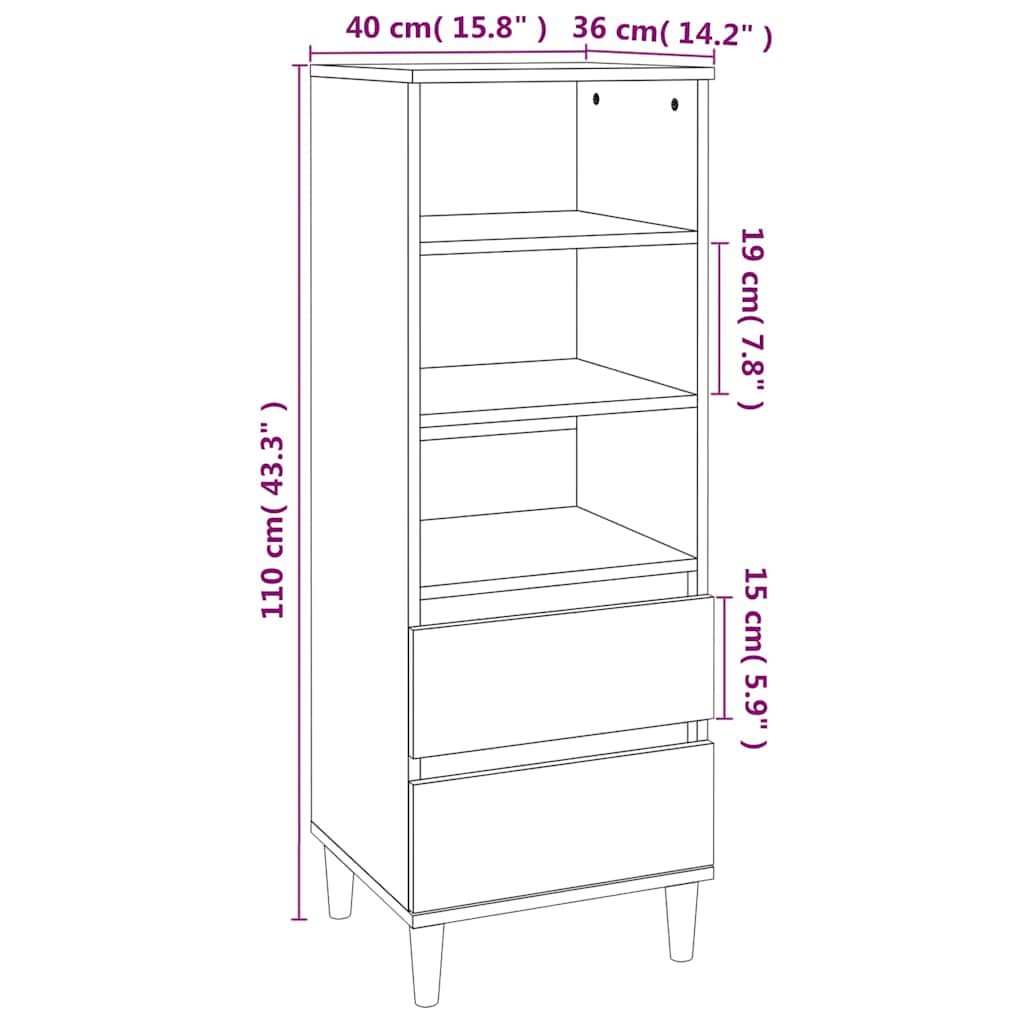 Visoka komoda boja betona 40 x 36 x 110 cm konstruirano drvo