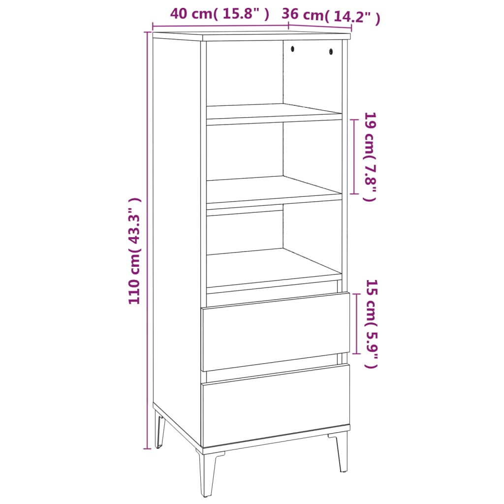 Visoka komoda bijela 40 x 36 x 110 cm od konstruiranog drva