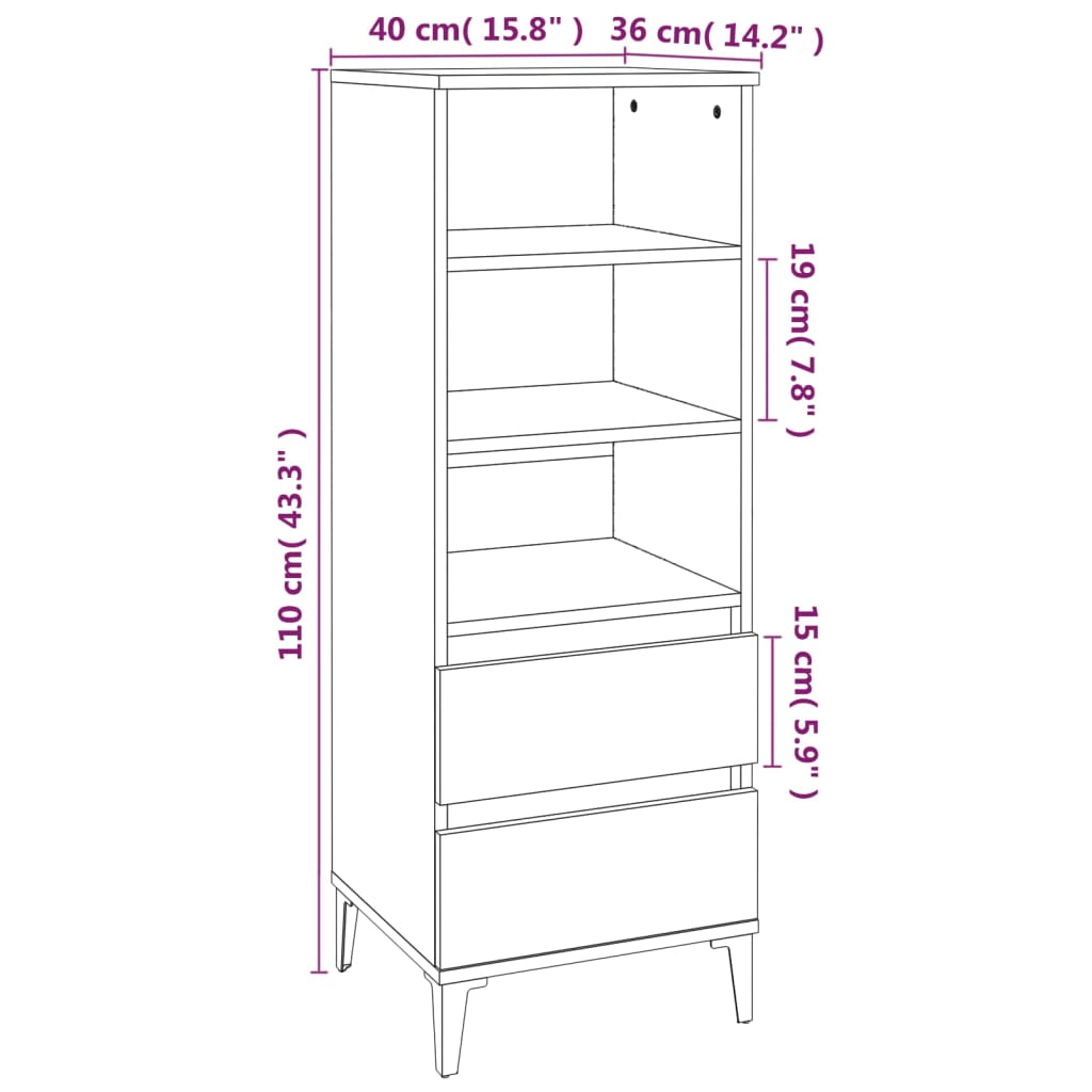 Visoka komoda boja hrasta 40x36x110 cm od konstruiranog drva