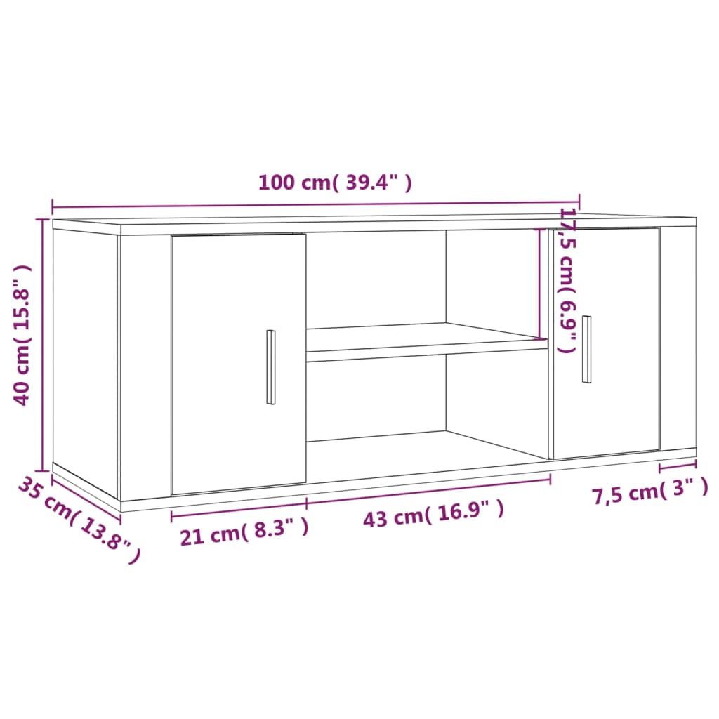 TV ormarić boja dimljenog hrasta 100x35x40 cm konstruirano drvo