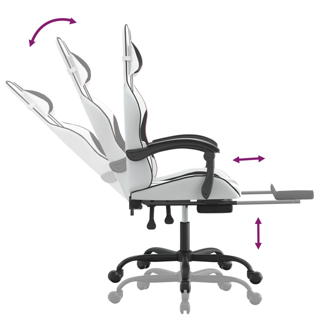 Igraća stolica od umjetne kože s osloncem za noge Bijela i crna