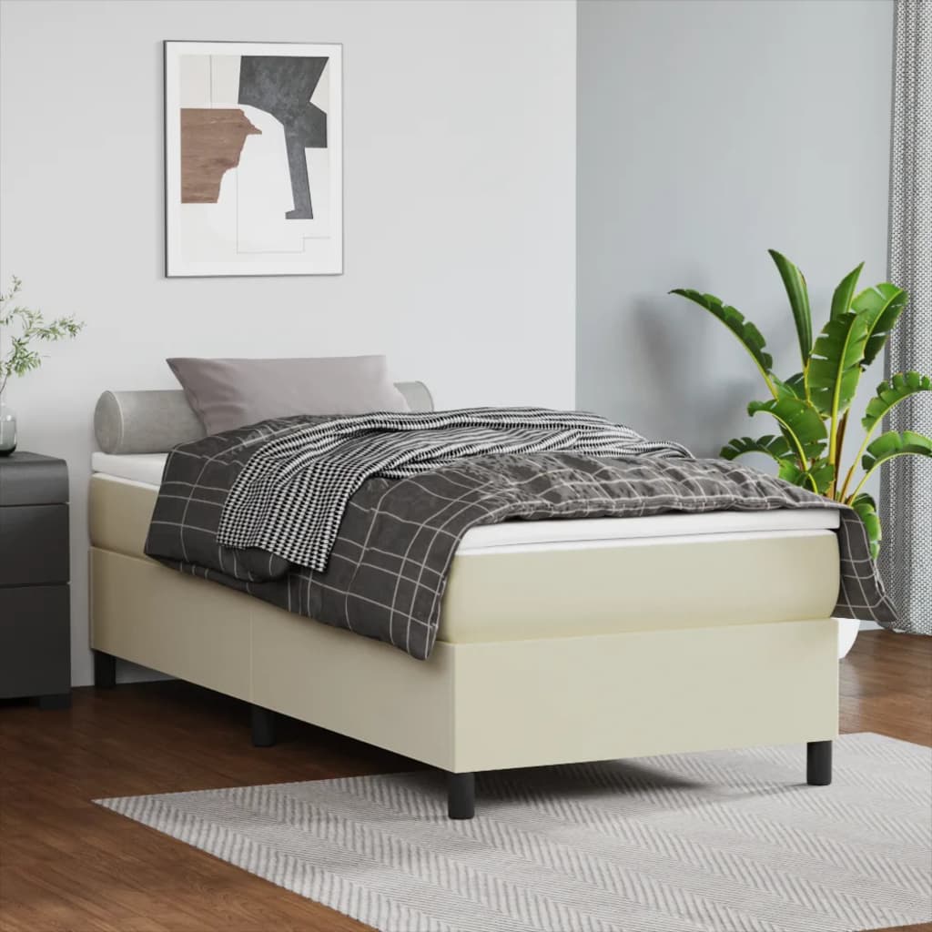 Okvir za krevet s oprugom krem 90x200 cm od umjetne kože