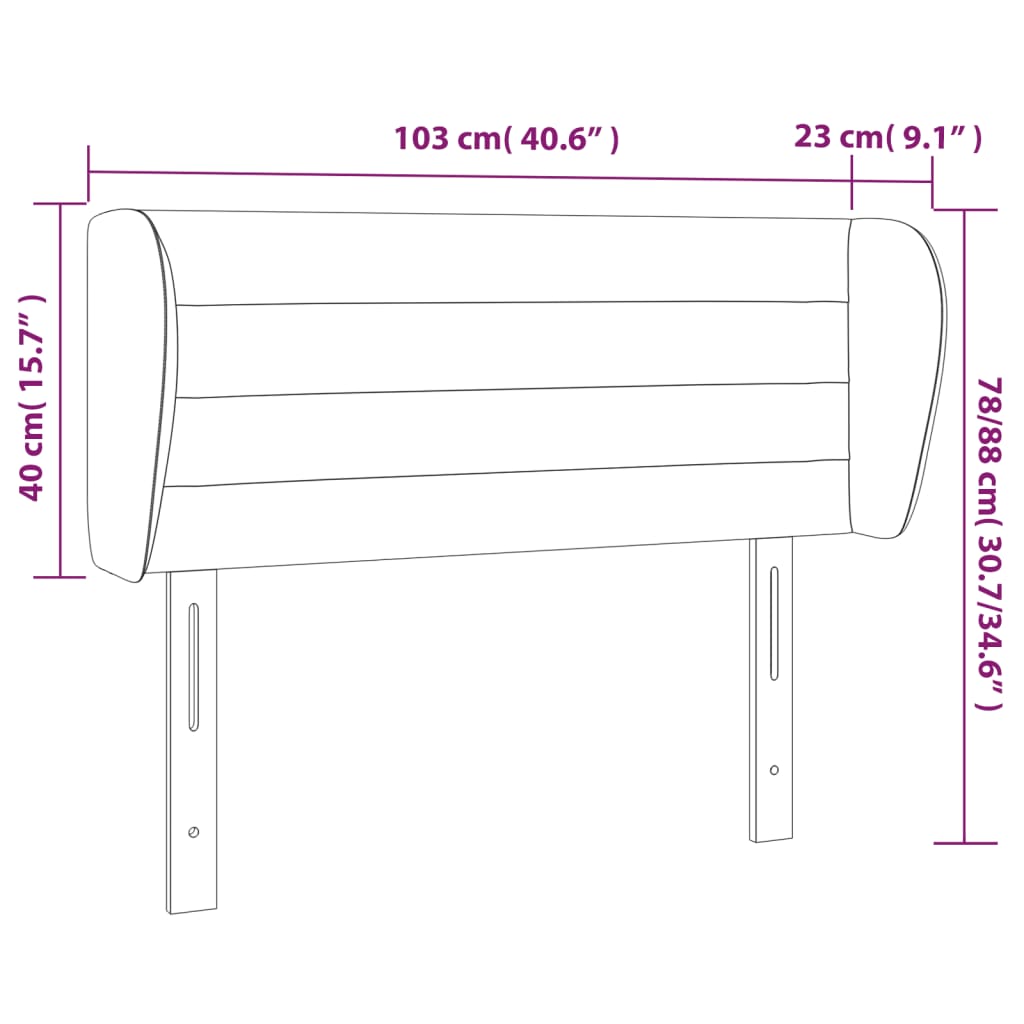 Uzglavlje s ušima crno 103x23x78/88 cm od tkanine