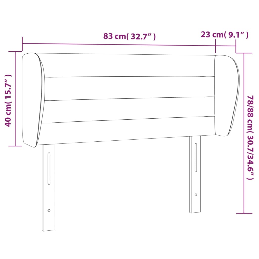 Uzglavlje s ušima crno 83x23x78/88 cm baršunasto