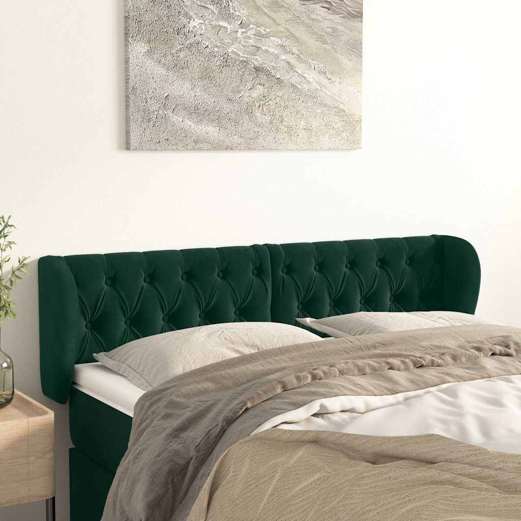 Uzglavlje s ušima tamnozeleno 147x23x78/88 cm baršunasto