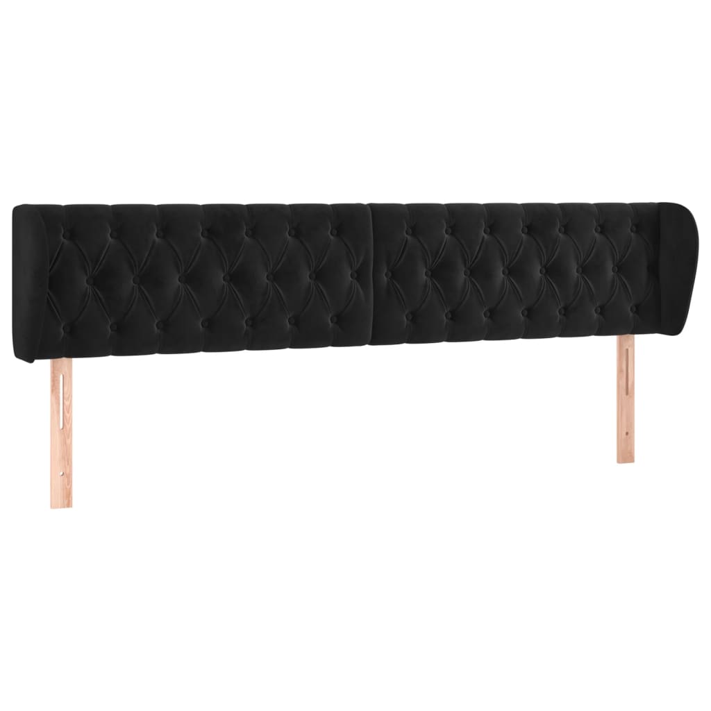 Uzglavlje s ušima crno 183x23x78/88 cm baršunasto