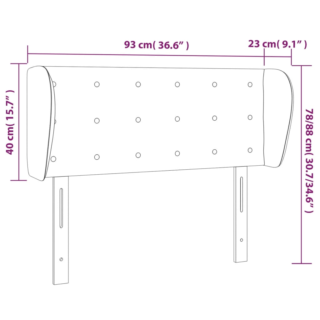 Uzglavlje s ušima tamnosivo 93x23x78/88 cm baršunasto