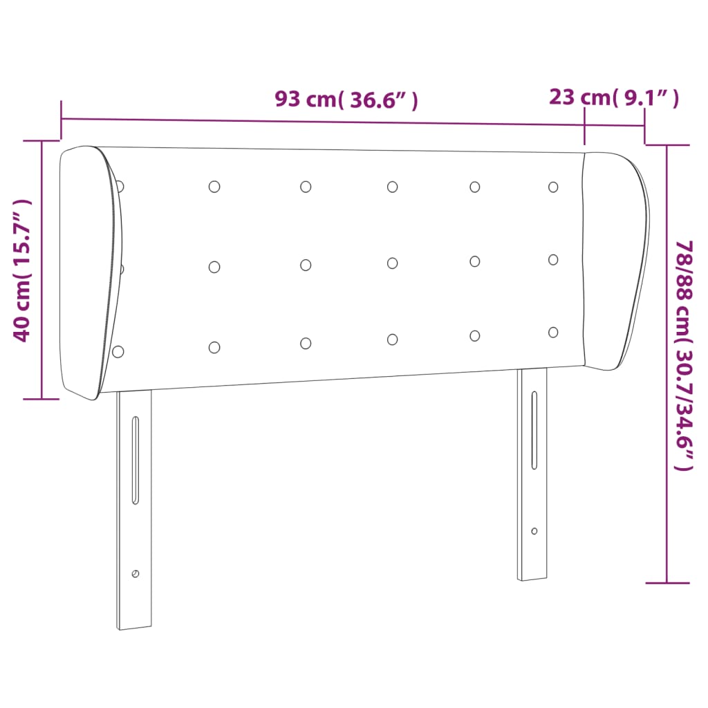 Uzglavlje s ušima crno 93x23x78/88 cm baršunasto