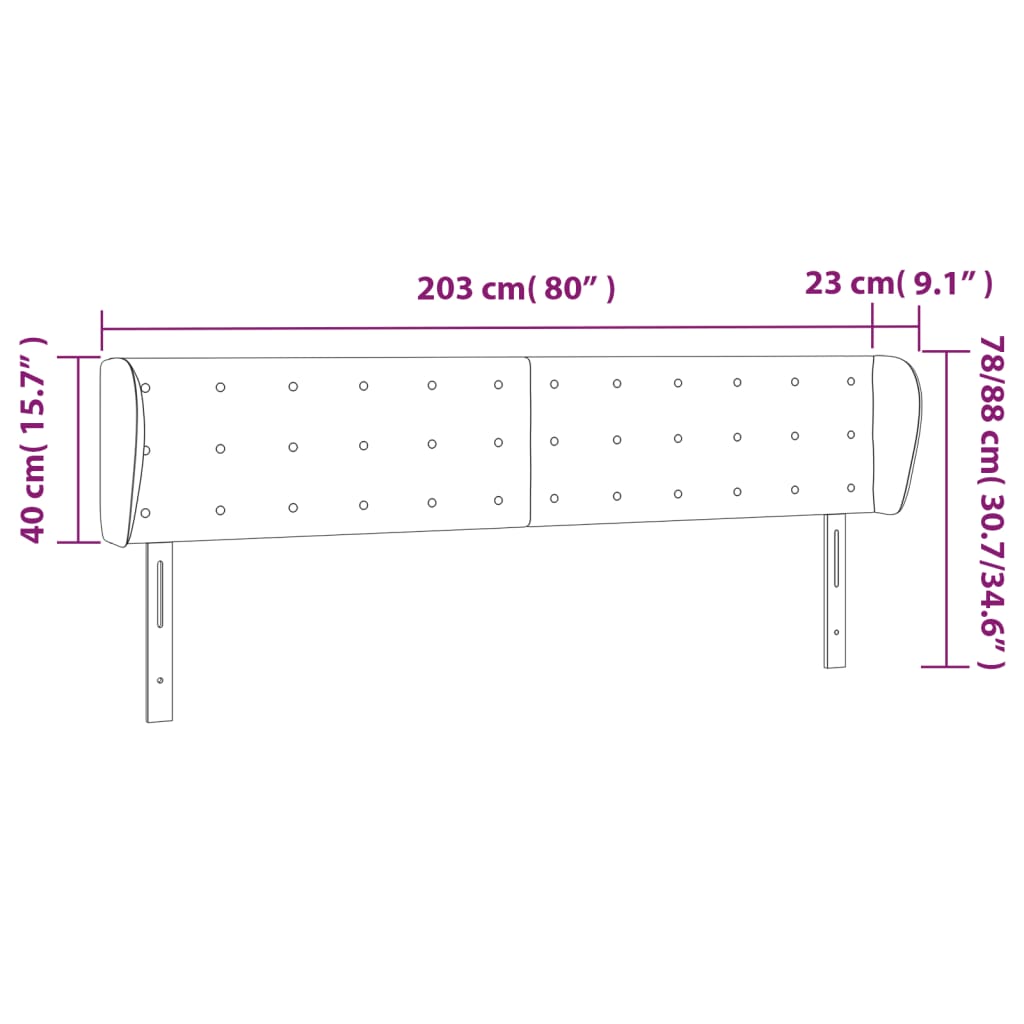 Uzglavlje s ušima crno 203x23x78/88 cm baršunasto