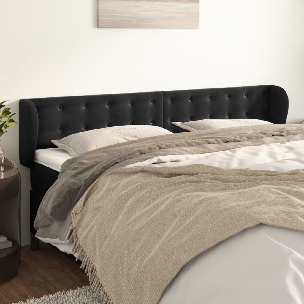 Uzglavlje s ušima crno 203x23x78/88 cm baršunasto