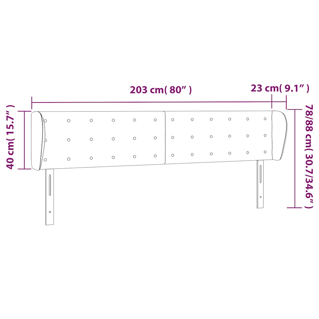 Uzglavlje s ušima tamnoplavo 203x23x78/88 cm baršunasto