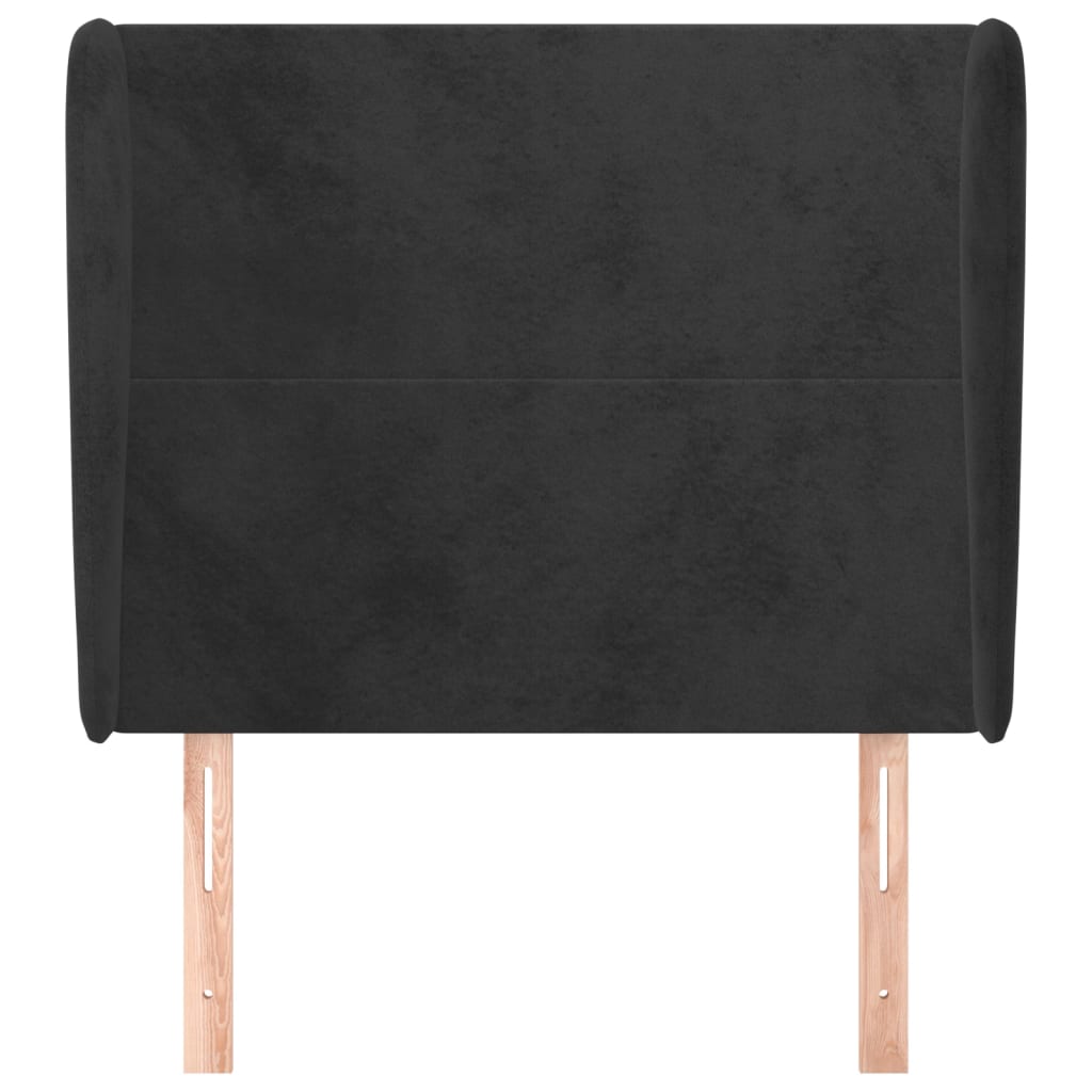 Uzglavlje s ušima crno 93x23x118/128 cm baršunasto