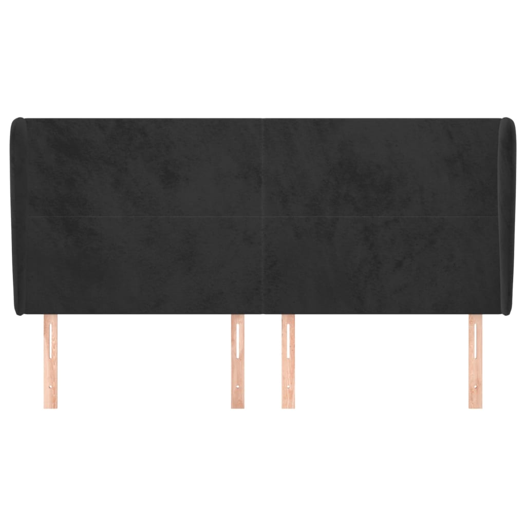 Uzglavlje s ušima crno 183x23x118/128 cm baršunasto