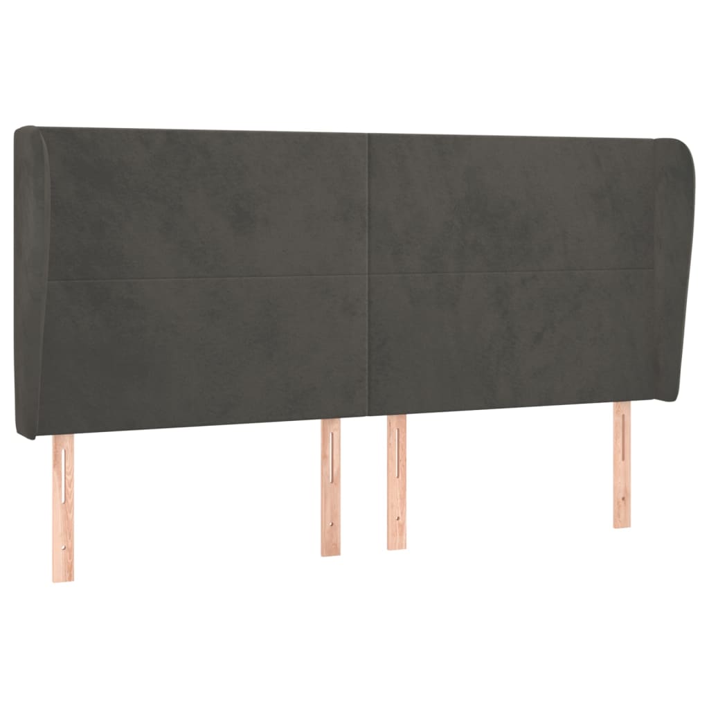 Uzglavlje s ušima tamnosivo 203x23x118/128 cm baršunasto