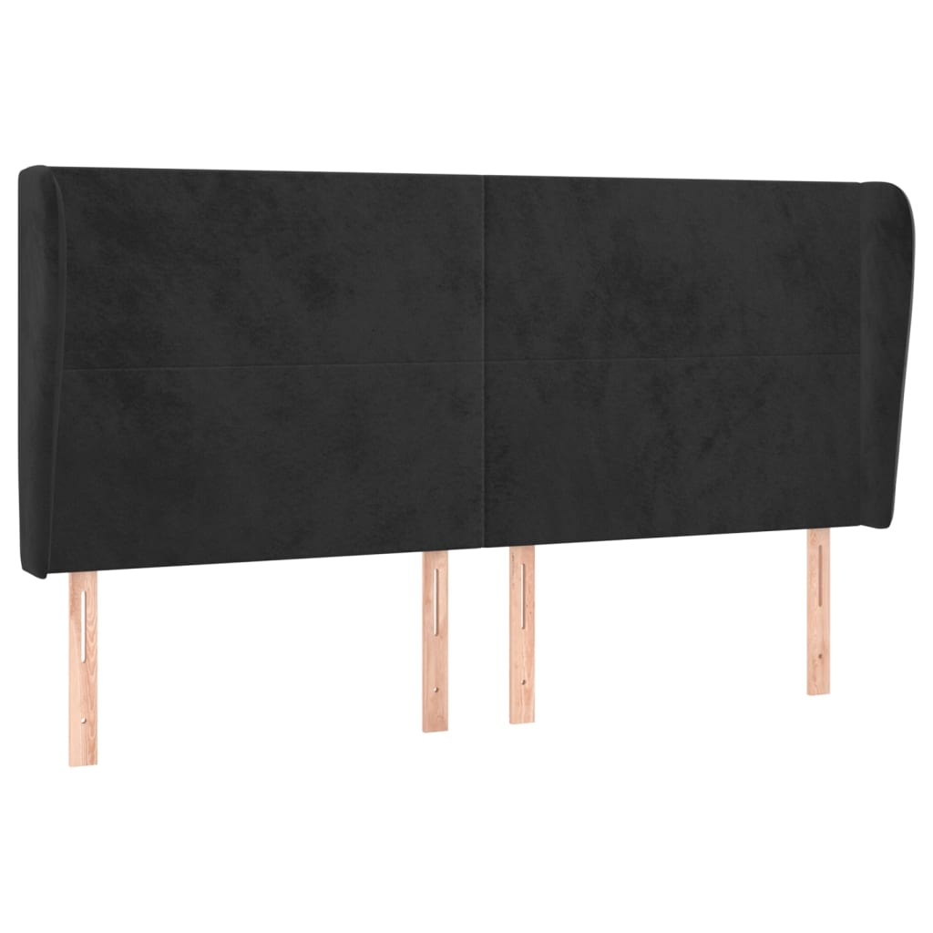 Uzglavlje s ušima crno 203x23x118/128 cm baršunasto