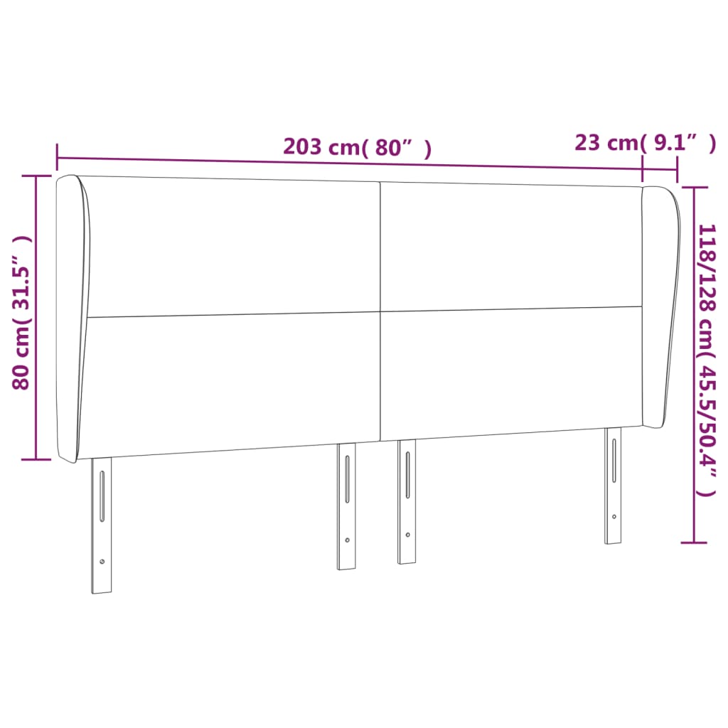 Uzglavlje s ušima ružičasto 203x23x118/128 cm baršunasto