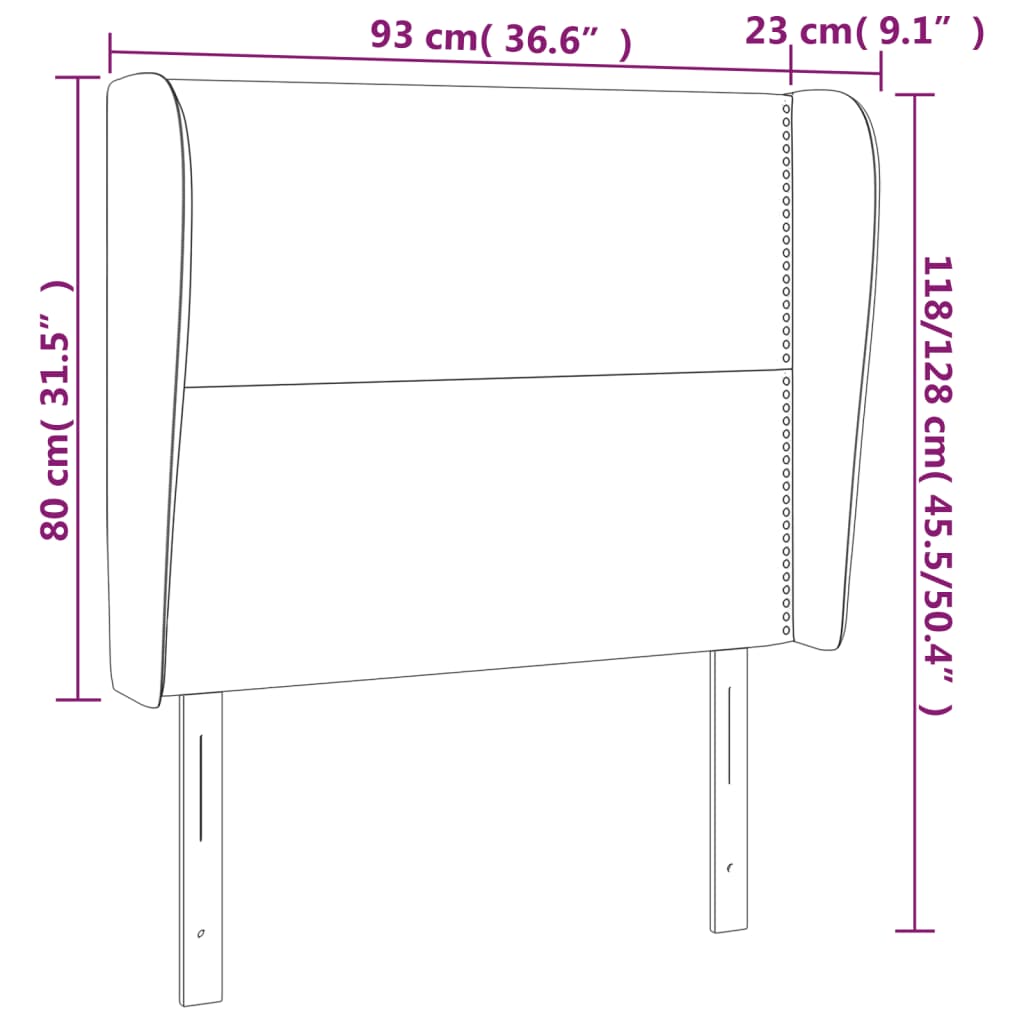 Uzglavlje s ušima tamnosivo 93x23x118/128 cm od tkanine