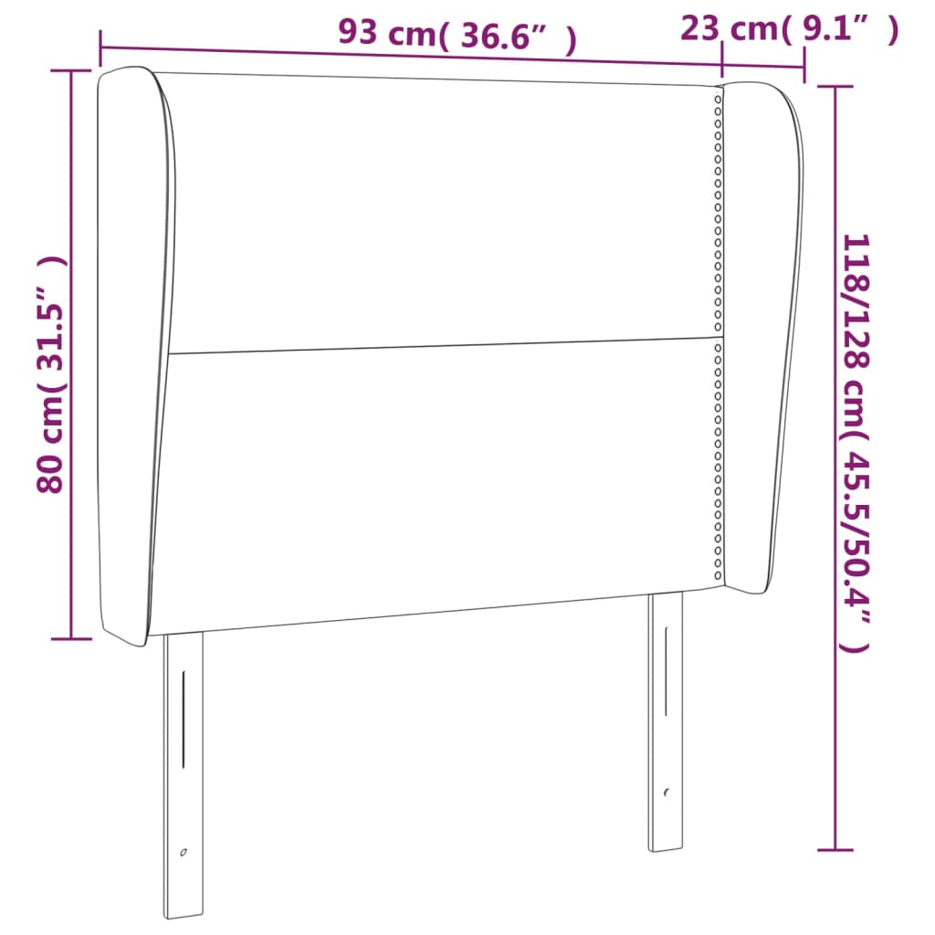 Uzglavlje s ušima crno 93x23x118/128 cm od tkanine