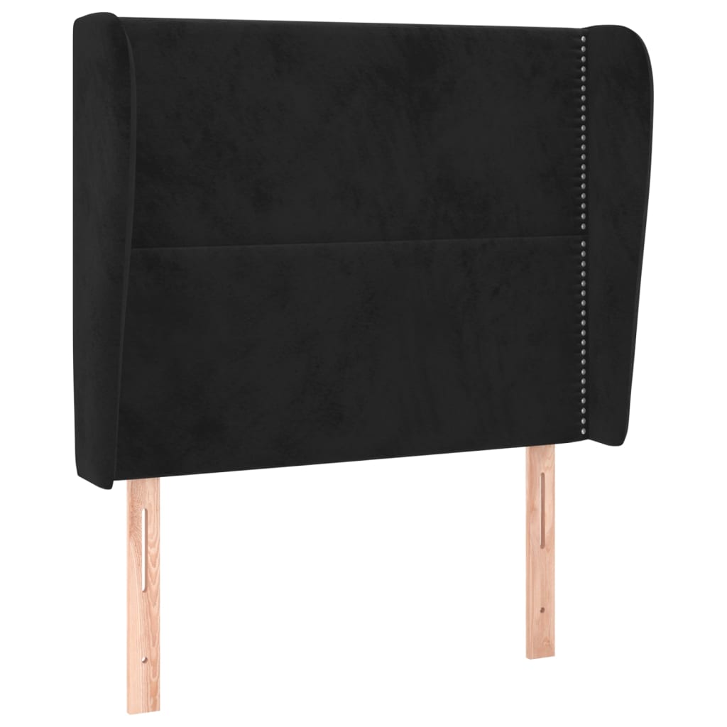Uzglavlje s ušima crno 93x23x118/128 cm baršunasto