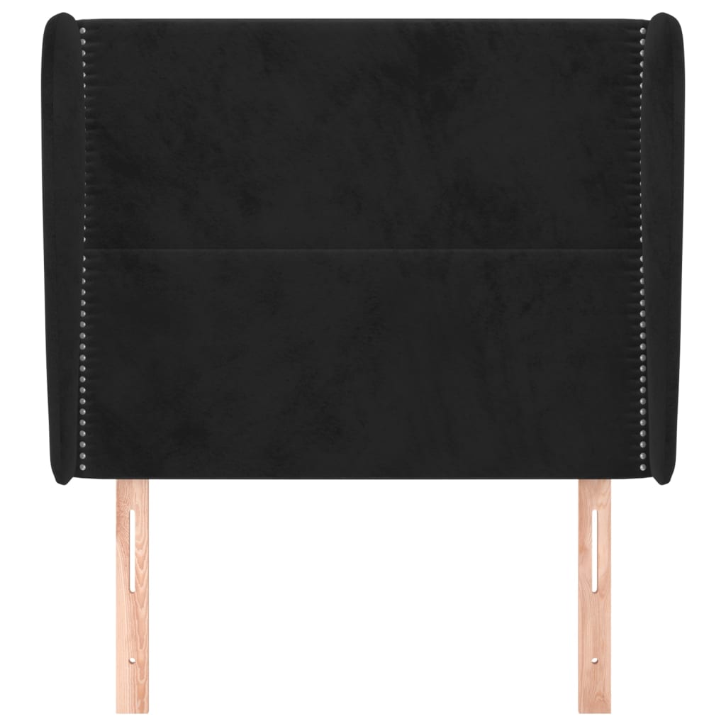 Uzglavlje s ušima crno 93x23x118/128 cm baršunasto