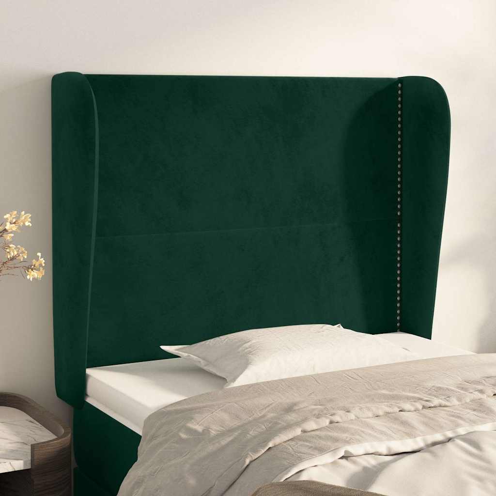 Uzglavlje s ušima tamnozeleno 103x23x118/128 cm baršunasto