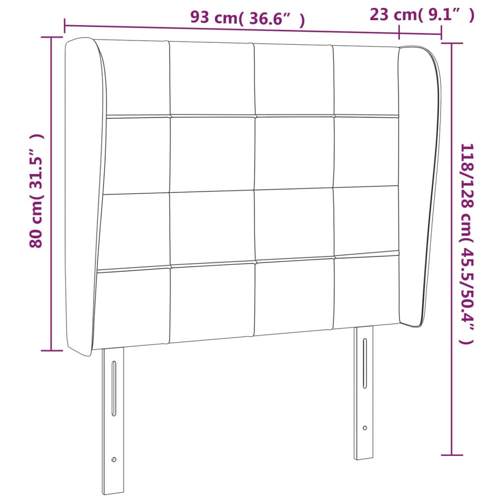 Uzglavlje s ušima tamnosmeđe 93x23x118/128 cm od tkanine