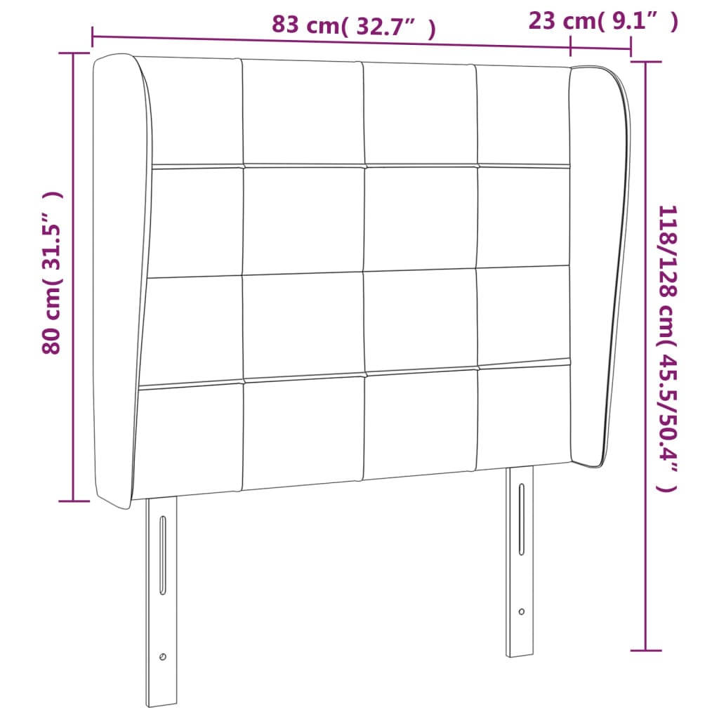Uzglavlje s ušima tamnosivo 83 x 23 x 118/128 cm baršunasto