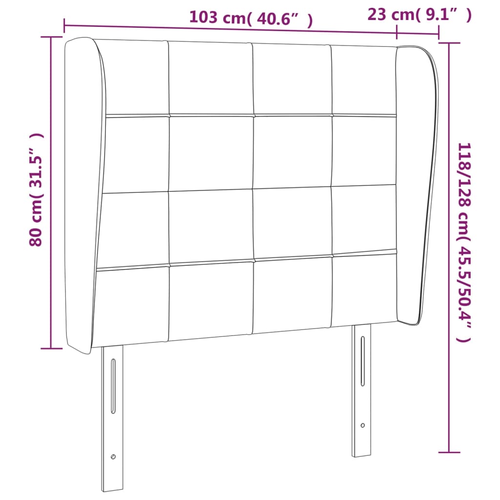 Uzglavlje s ušima crno 103x23x118/128 cm baršunasto