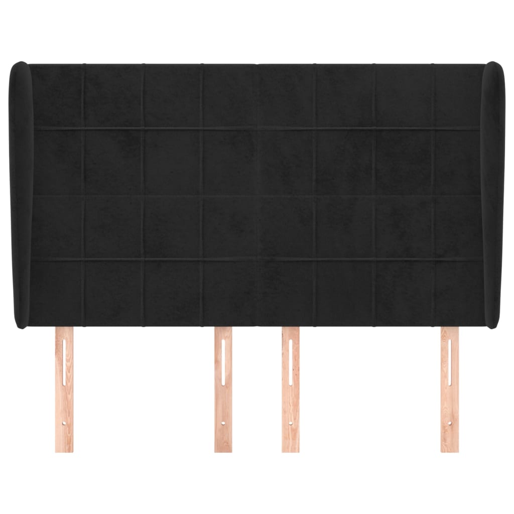 Uzglavlje s ušima crno 147x23x118/128 cm baršunasto