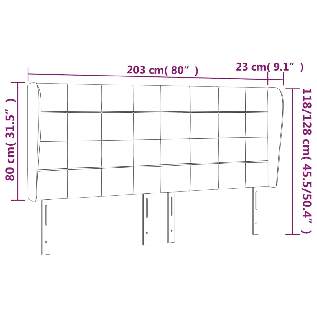 Uzglavlje s ušima svjetlosivo 203x23x118/128 cm baršunasto