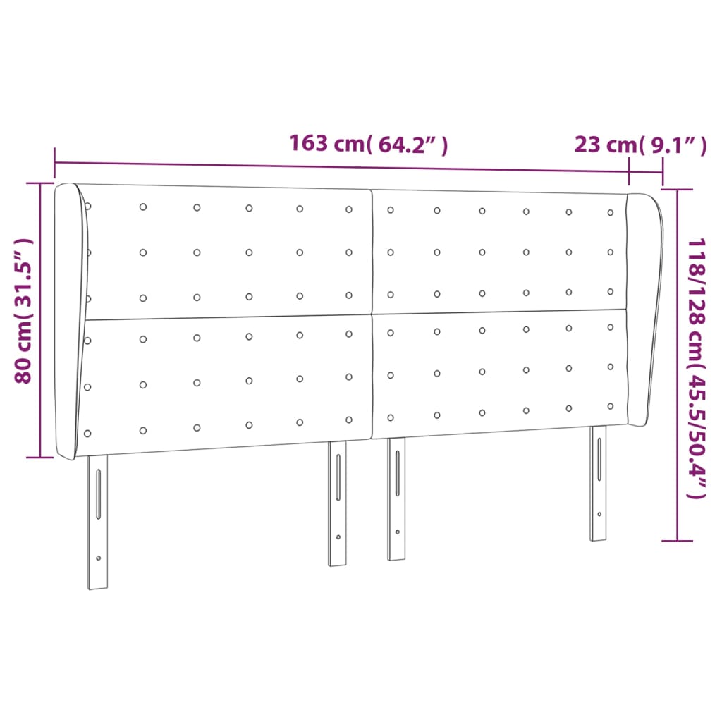 Uzglavlje s ušima crno 163x23x118/128 cm od umjetne kože