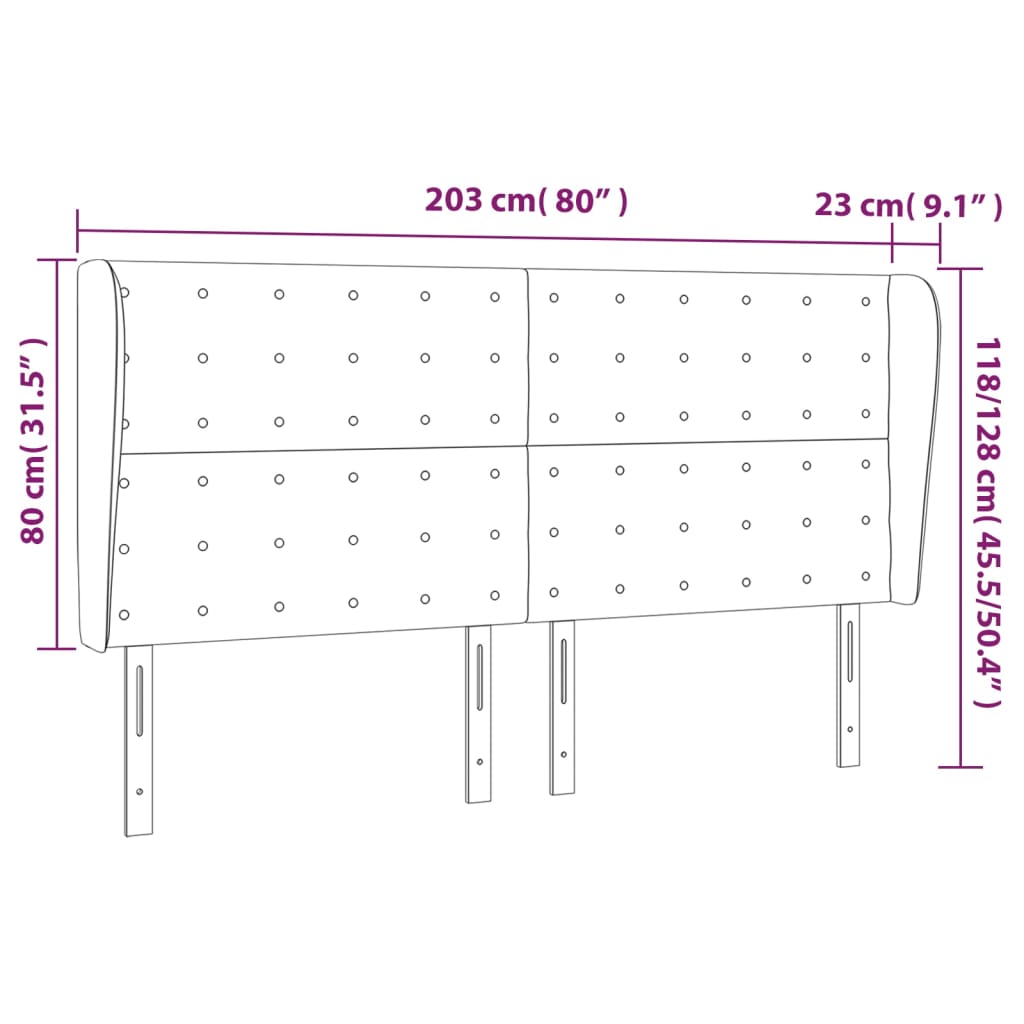 Uzglavlje s ušima boja cappuccina 203x23x118/128cm umjetna koža